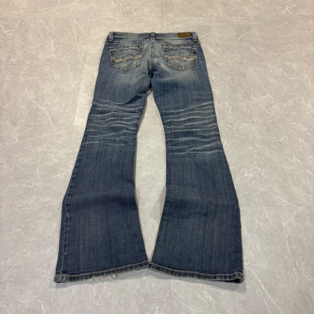 BKE Sabrina Bootcut Jeans 27R Medium Wash Distressed Thick Stitch Low Rise